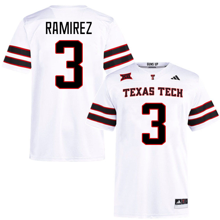 #3 Bryce Ramirez Texas Tech Red Raiders Jerseys College Football Uniforms Stitched-White #3 Bryce Ramirez Texas Tech Red Raiders Jerseys College Football Uniforms Stitched-White